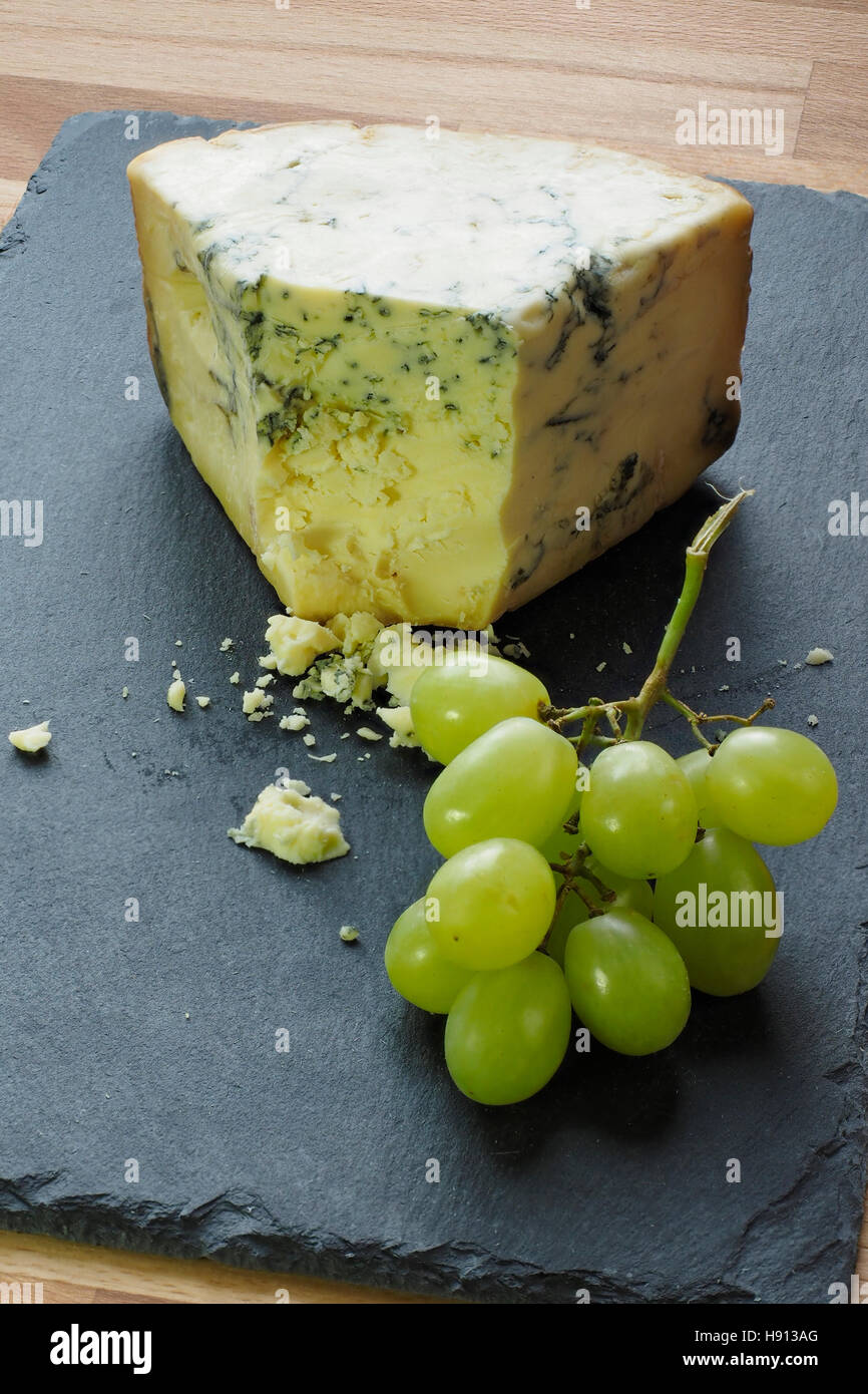 Stilton blue cheese with grapes Stock Photo Alamy