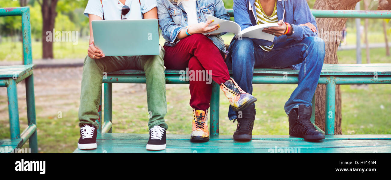 Group Students Studying Bleachers Together Concept Stock Photo Alamy