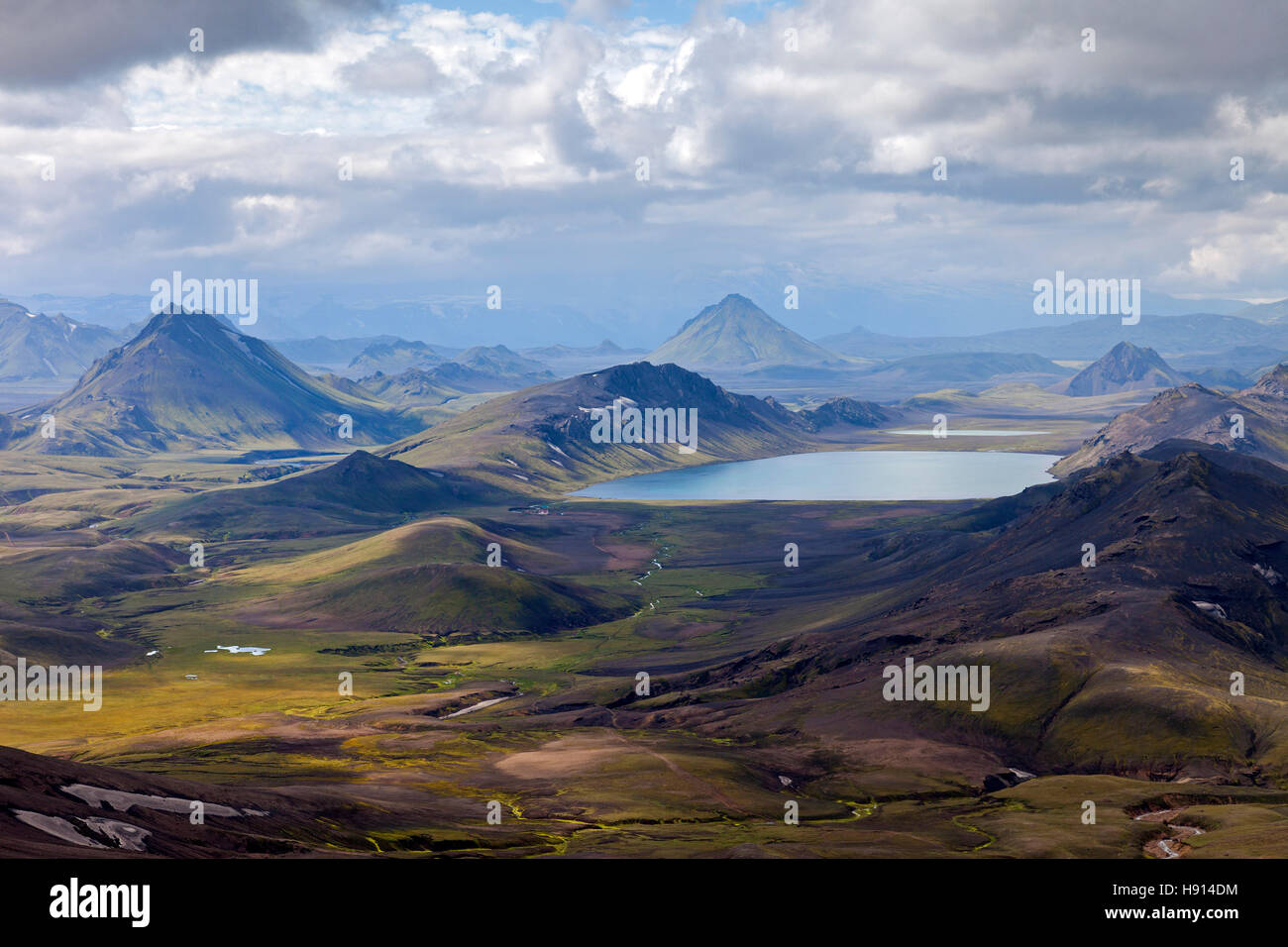 The Lake of Alftavatn Viewed From the Upper Slopes of Jokultungur on the Laugavegur Hiking Trail Iceland Stock Photo
