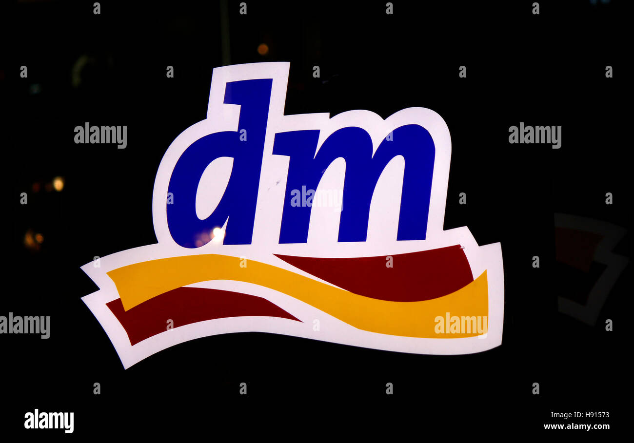 das Logo der Marke 'dm', Berlin. Stock Photo