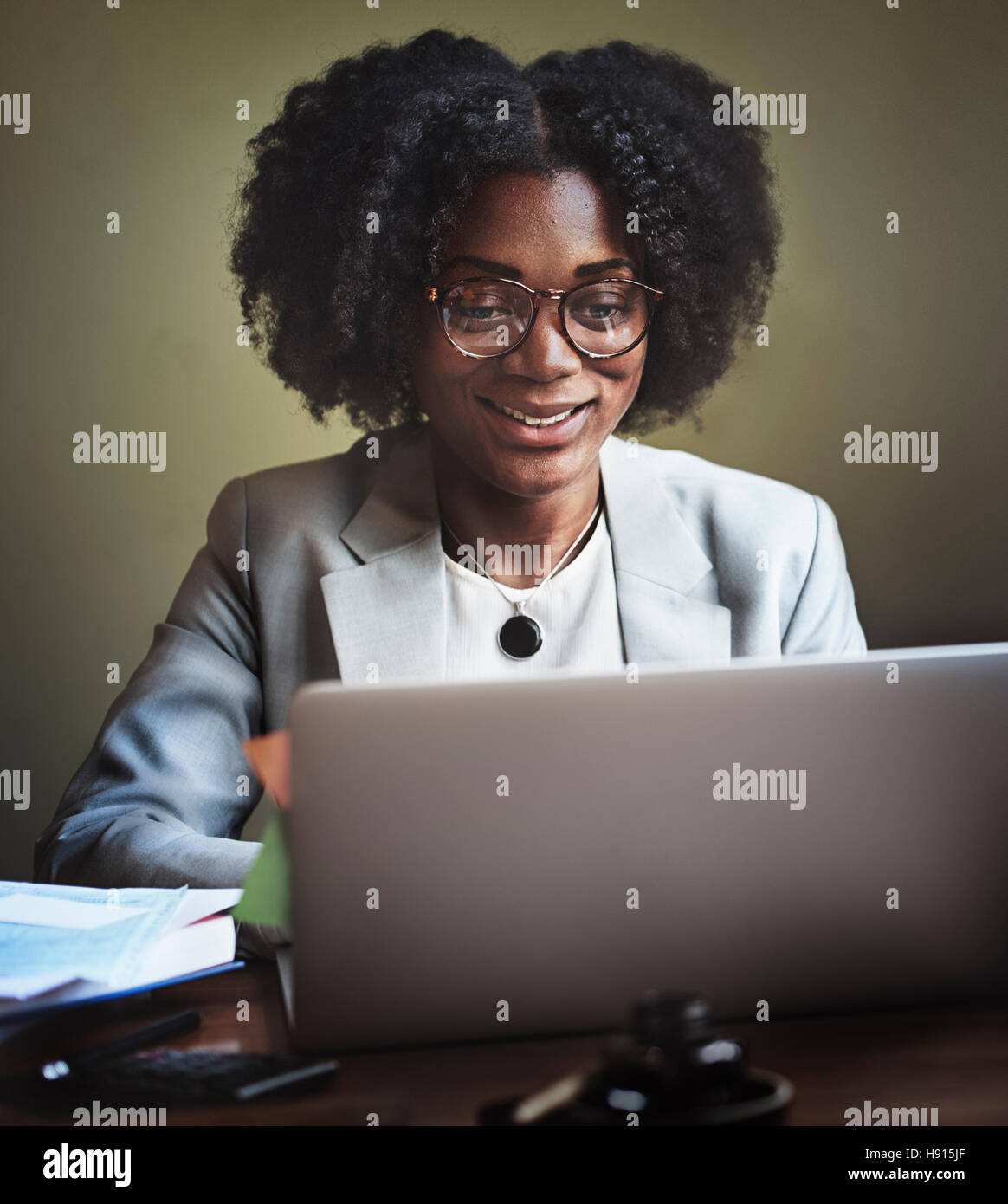 Businesswoman Working Computer Technology Concept Stock Photo
