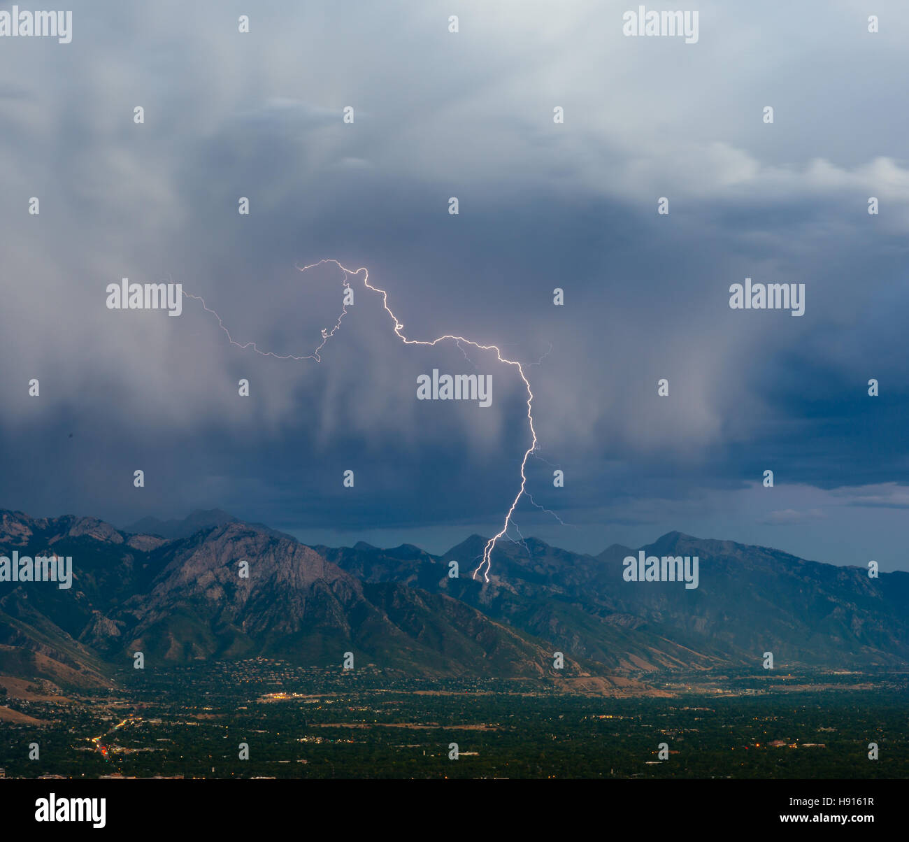 Lightning Strikes Over the City Stock Photo