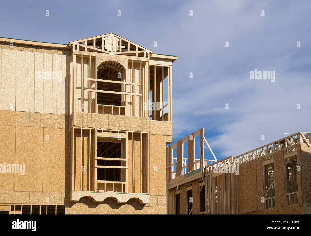 New home under construction wood framing Stock Photo