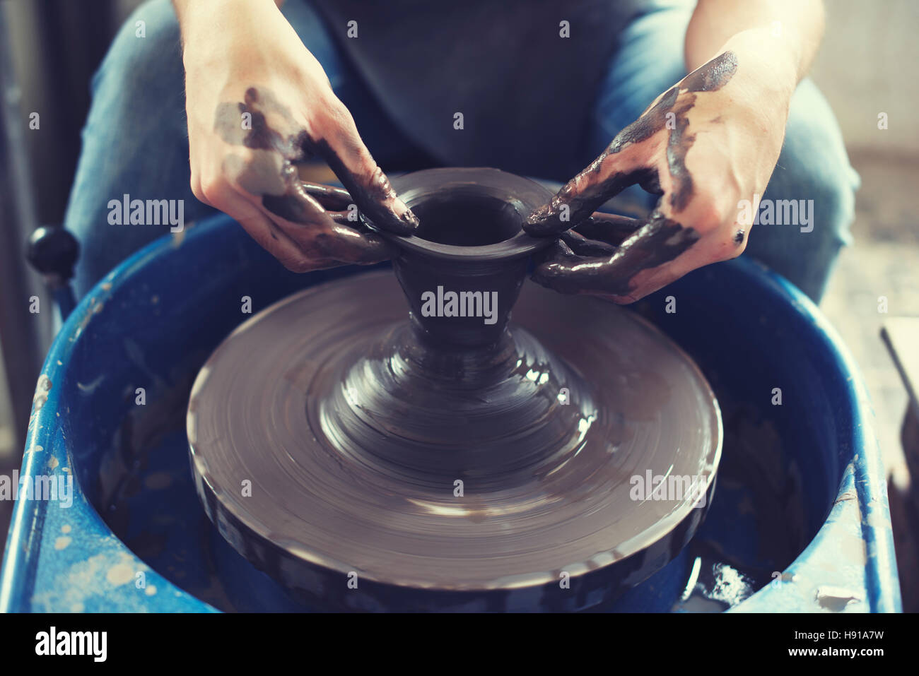 Person Creation Pottery Handcraft Art Mud Concept Stock Photo Alamy