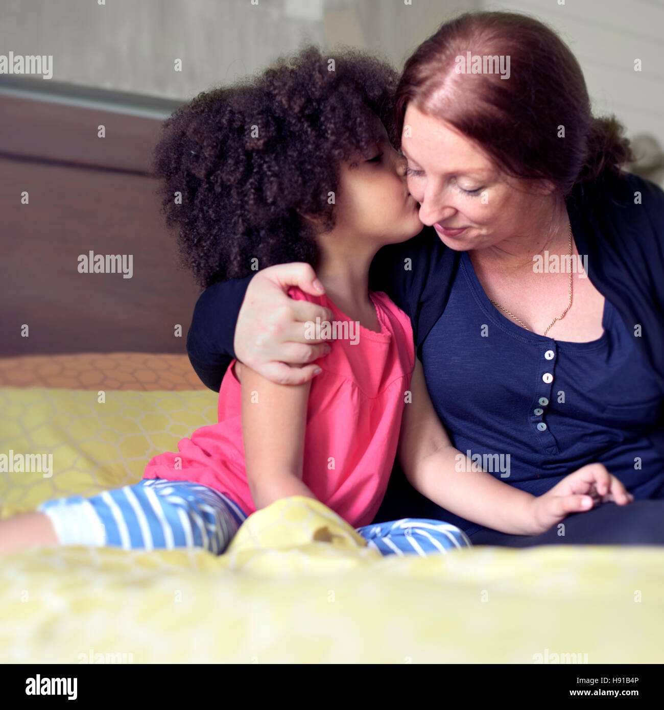 Mother Daughter Kissing Love Family Concept Stock Photo