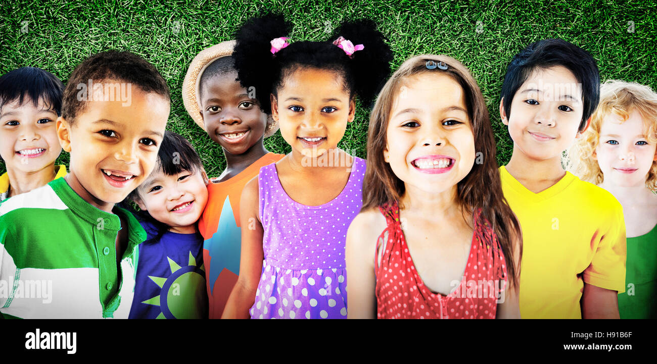 Diversity Children Friendship Innocence Smiling Concept Stock Photo - Alamy