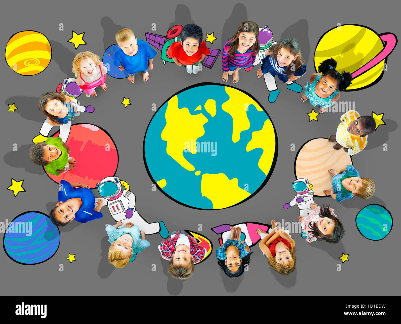 Planets Travel Dream Imagination Playful Space Universe Concept Stock Photo