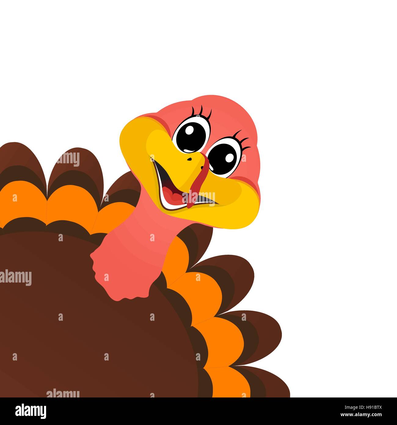 Funny turkey Peligrin peeking sideways on Thanksgiving Day vecto Stock Vector