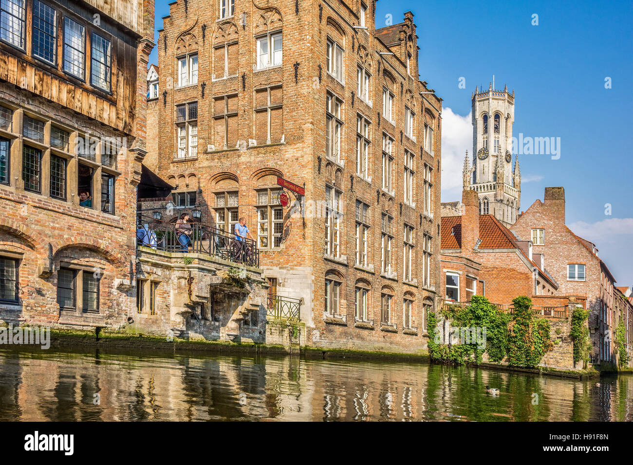 A View Along The Canal Bruges Belgium Stock Photo