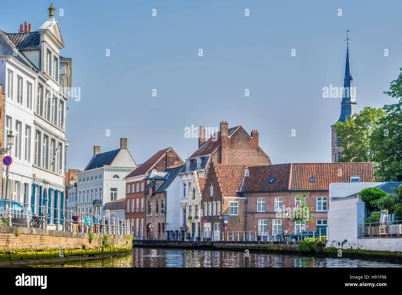 A View Along The Canal Bruges Belgium Stock Photo