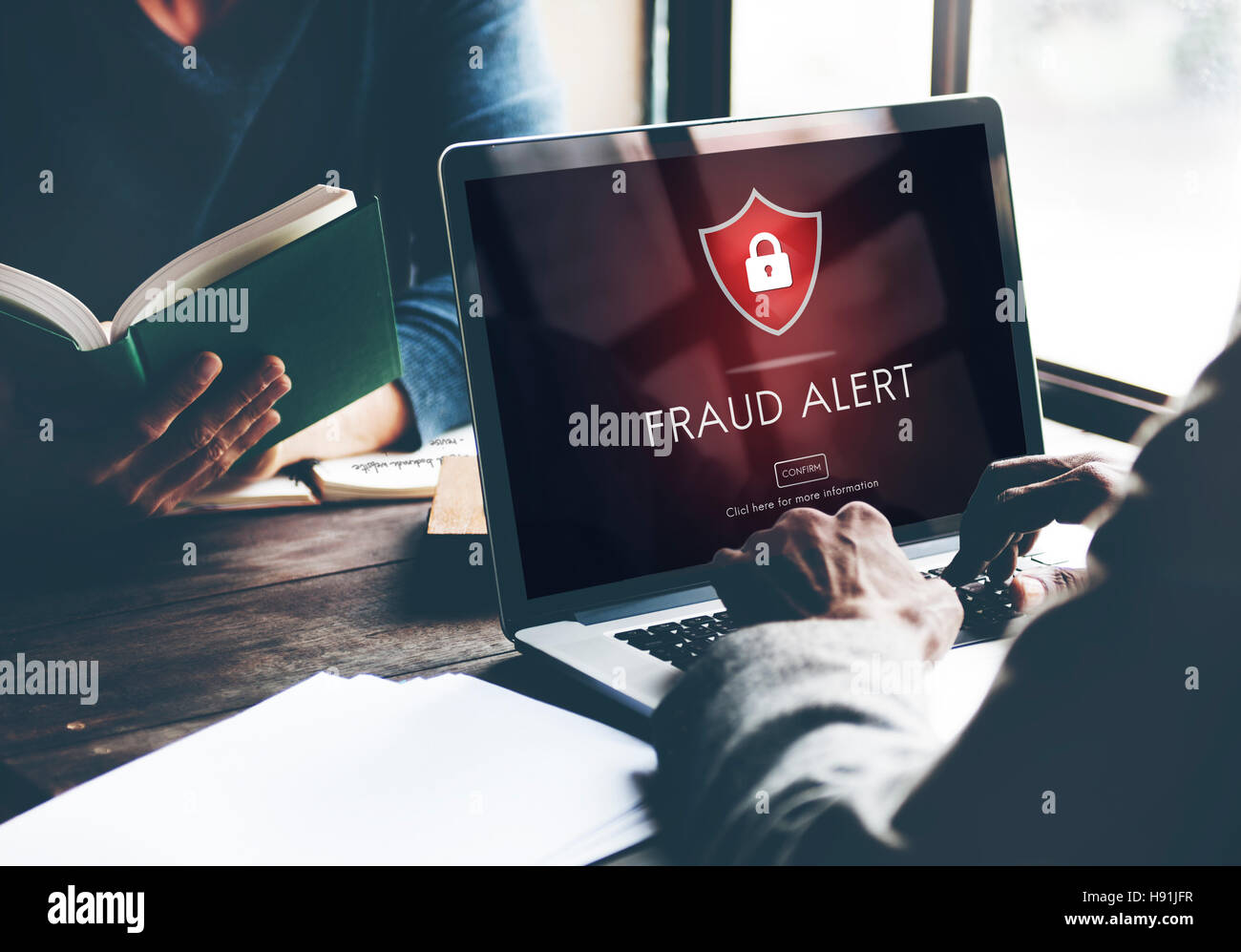 Fraud Alert Caution Defend Guard Notify Protect Concept Stock Photo