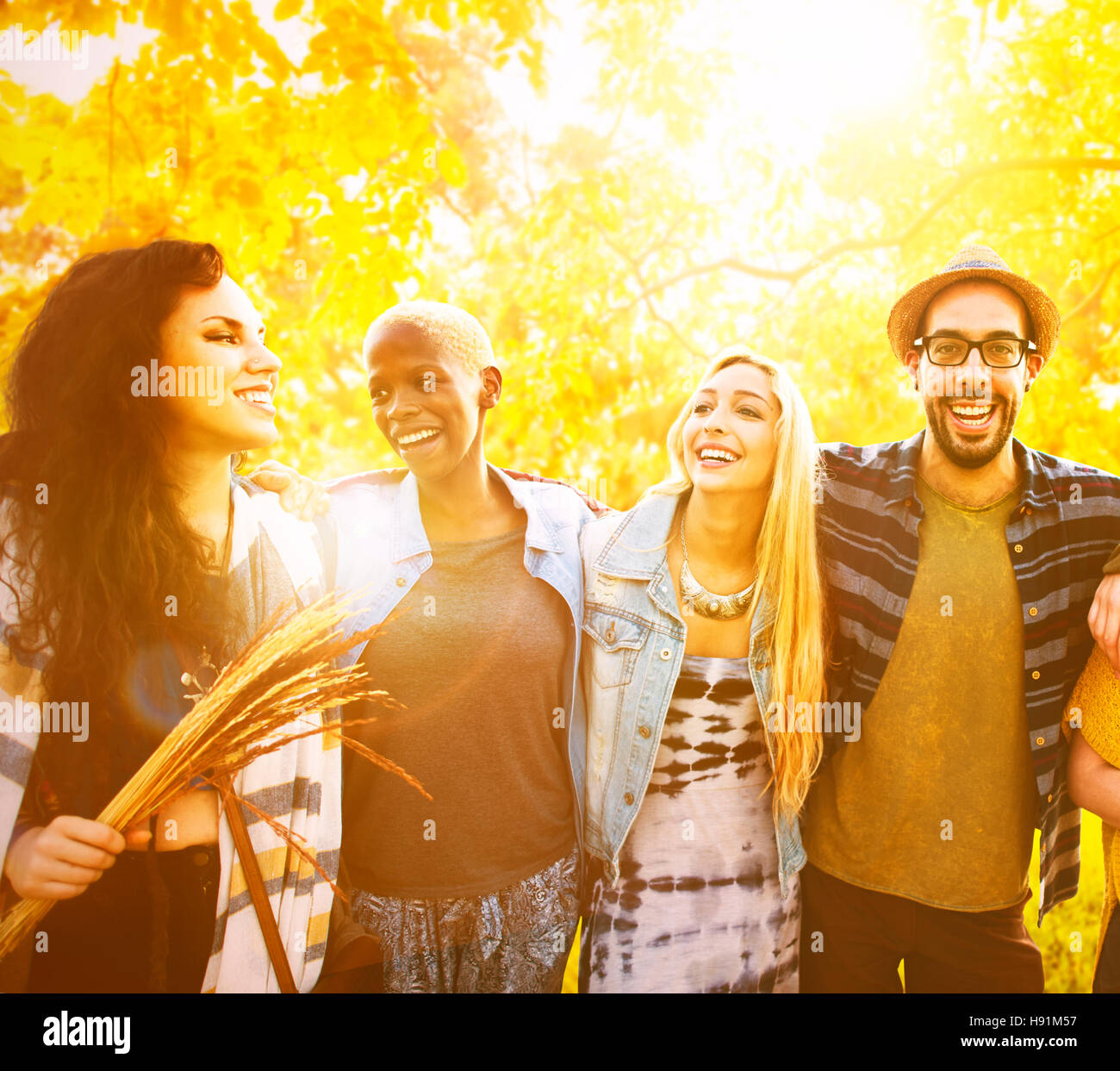 Friends Outdoors Camping Holiday Cheerful Concept Stock Photo