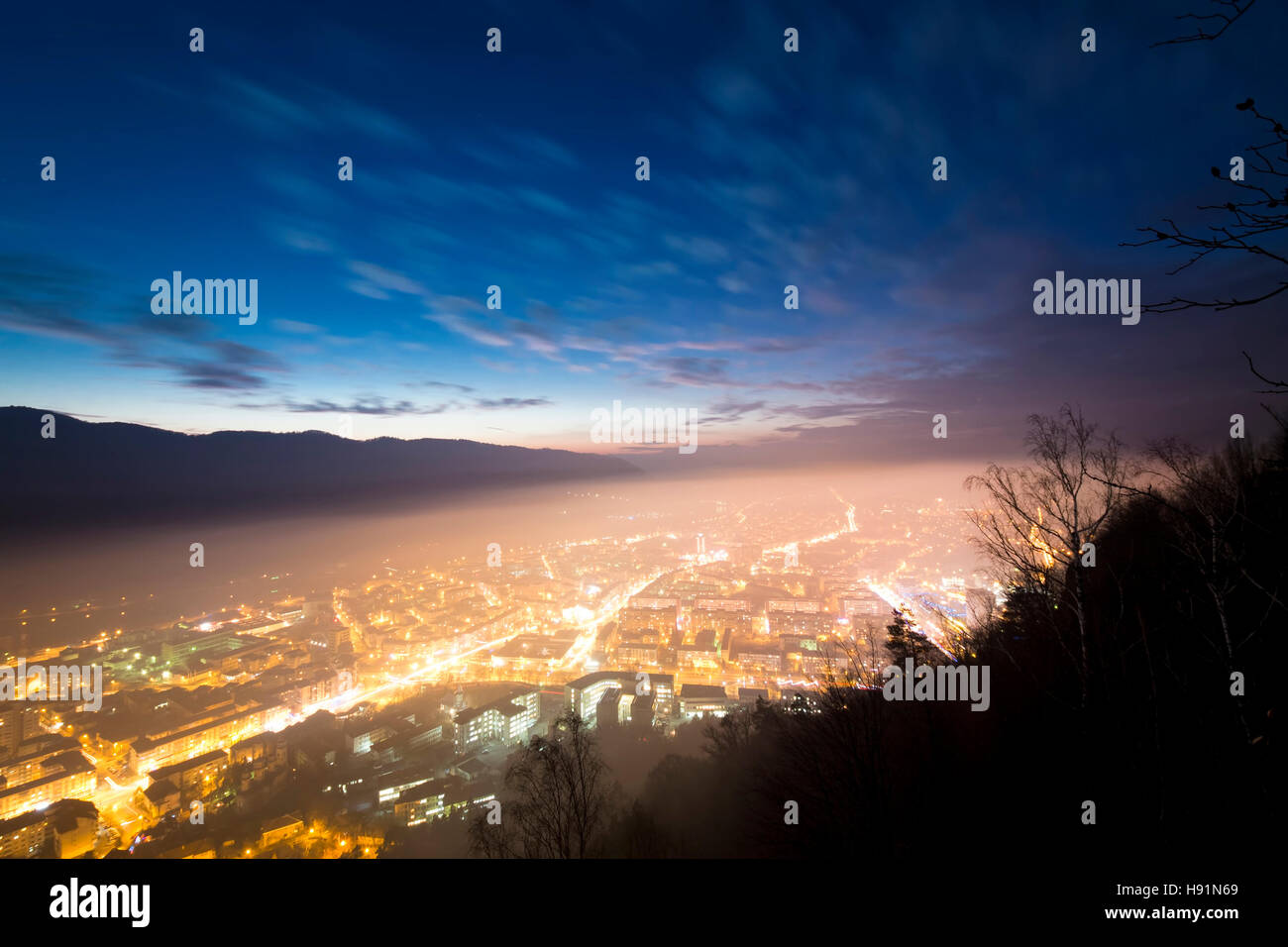 Piatra Neamt city at night Stock Photo