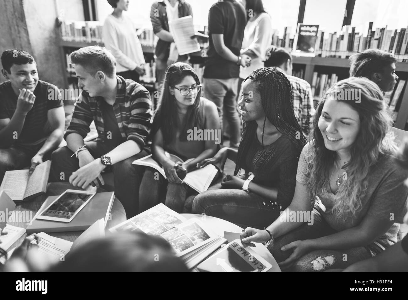 People Students Friendship Library Education School Concept Stock Photo