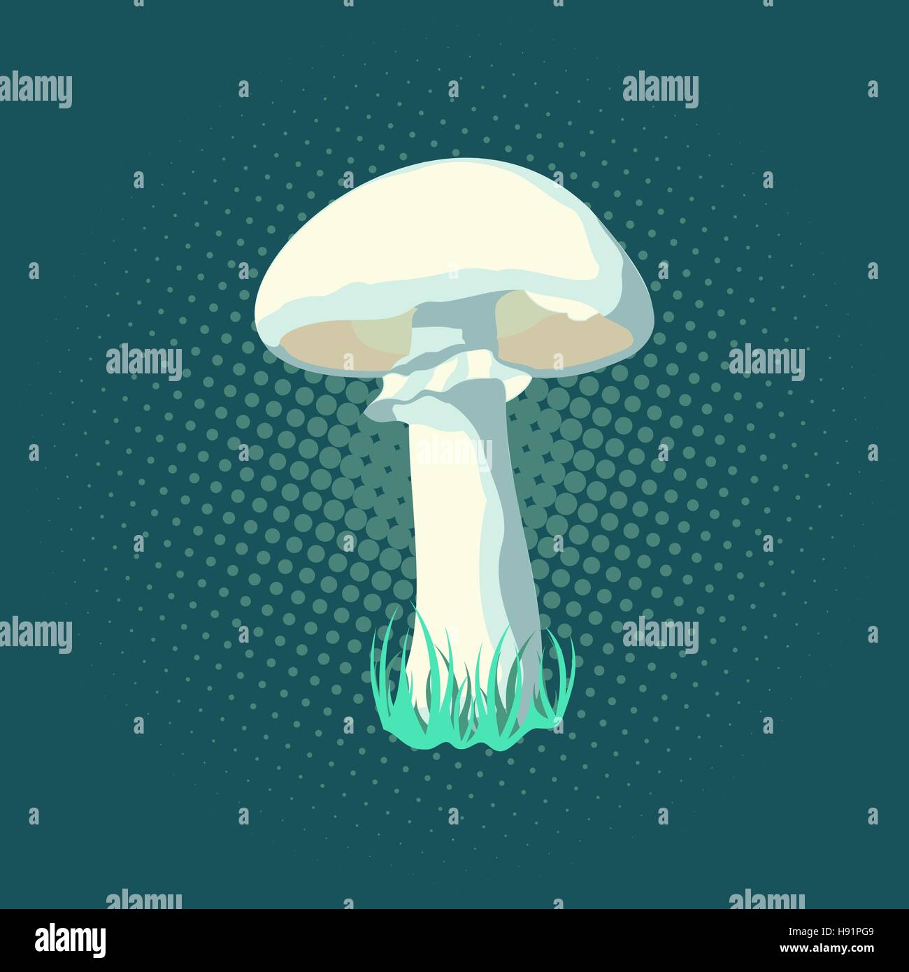 Vector illustration of mushroom, pop art retro illustration. Stock Vector