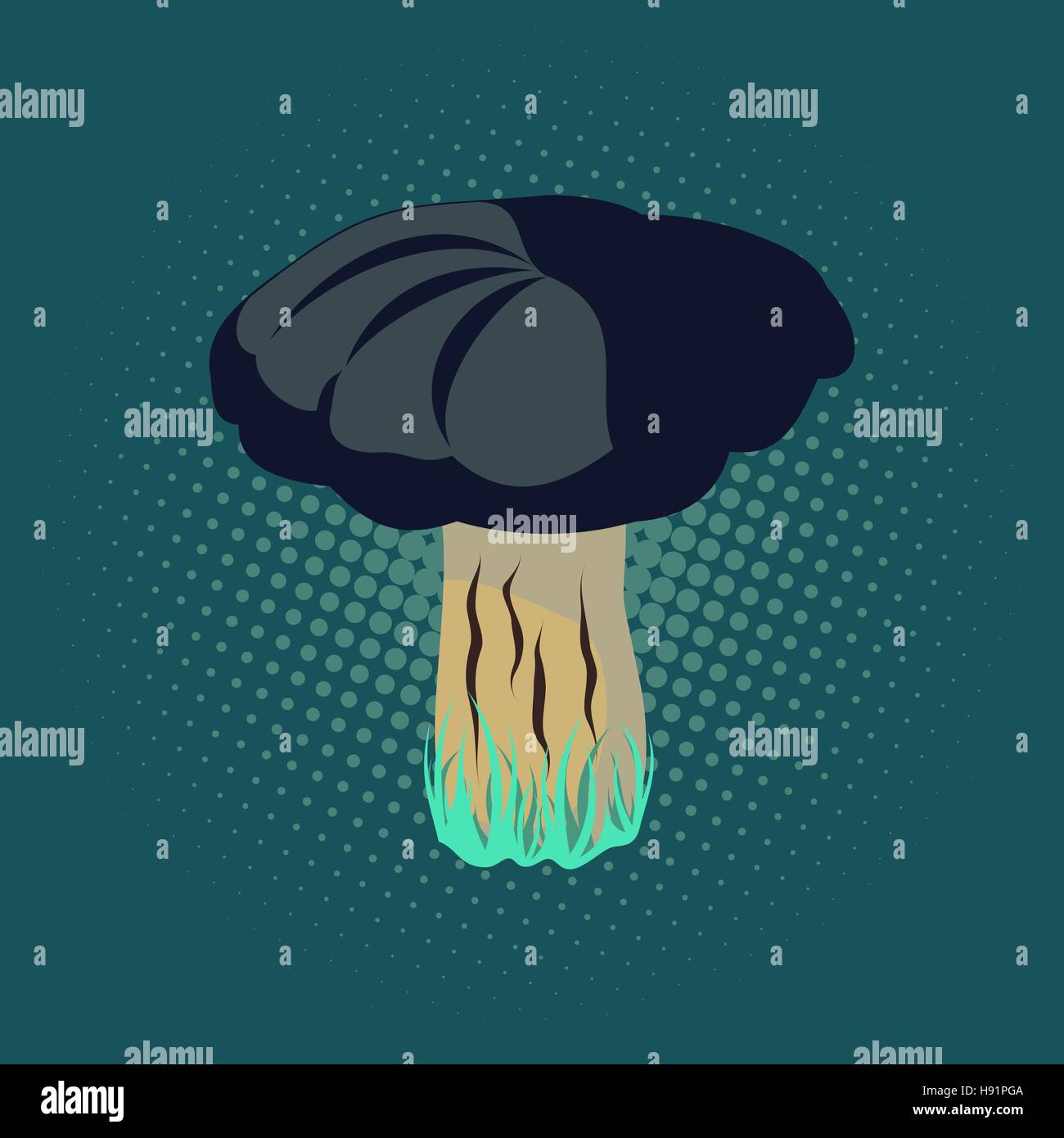 Vector illustration of mushroom, pop art retro illustration. Stock Vector