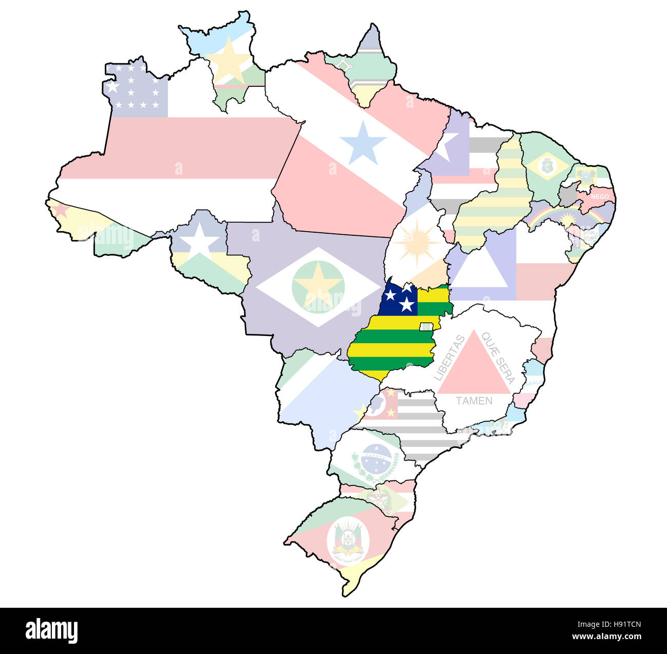 goias state on admistration map of brazil with flags Stock Photo