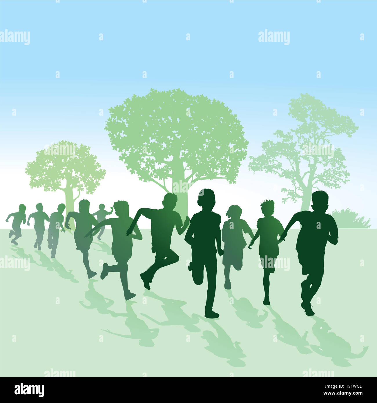 Children run, childhood, city park, Stock Photo