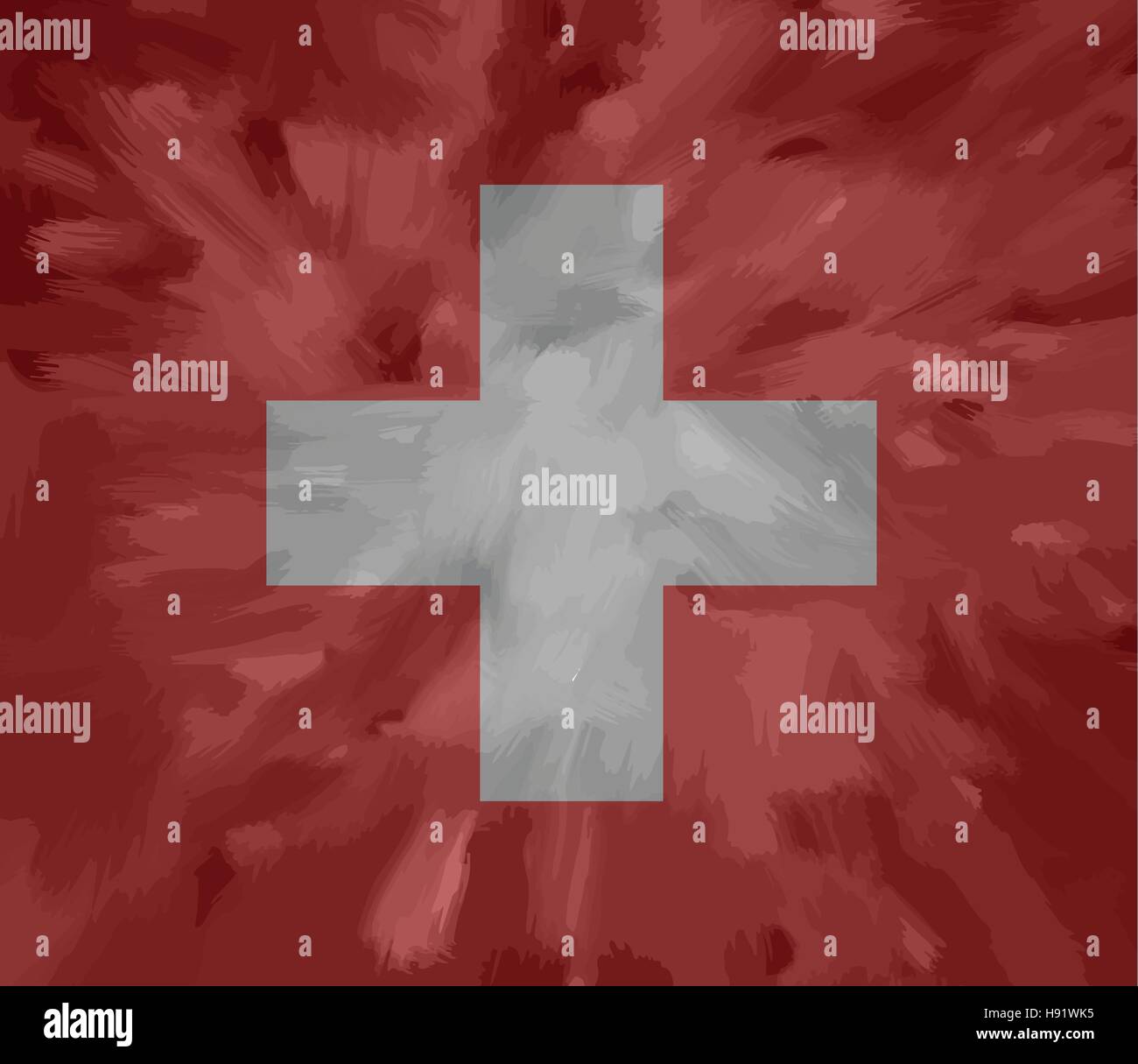 Switzerland painted / drawn vector flag. Dramatic, unusual look. Vector file contains flag and texture layers Stock Vector