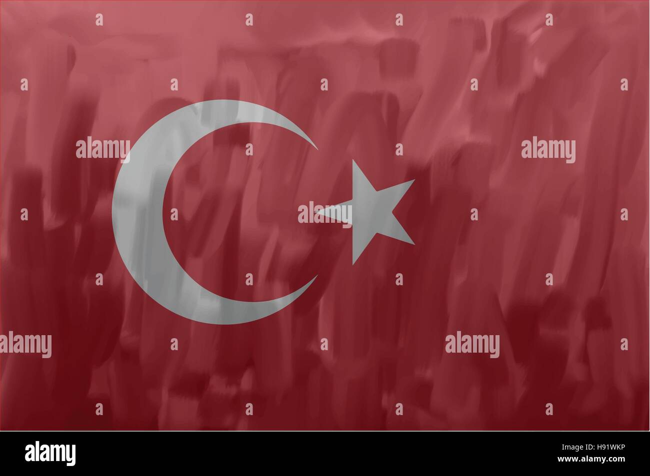 Turkey painted / drawn vector flag. Dramatic, unusual look. Vector file contains flag and texture layers Stock Vector