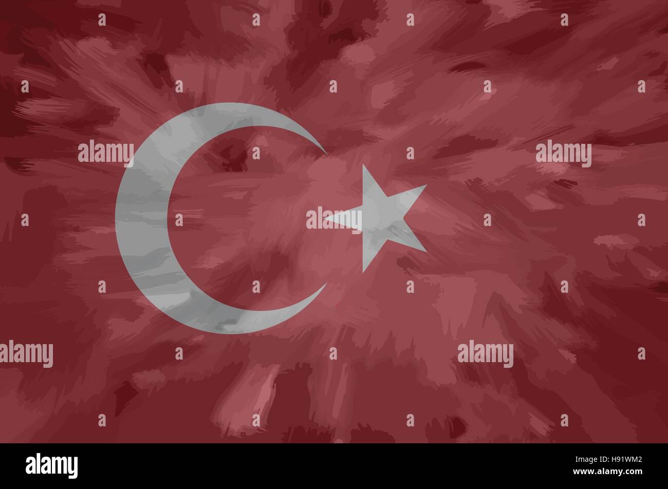 Turkey painted / drawn vector flag. Dramatic, unusual look. Vector file contains flag and texture layers Stock Vector