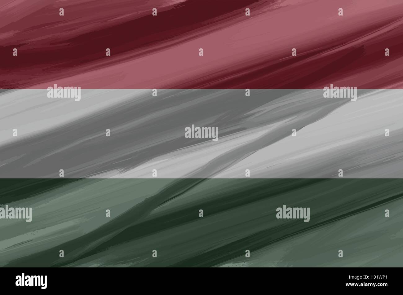 Hungary painted / drawn vector flag. Dramatic, unusual look. Vector file contains flag and texture layers Stock Vector