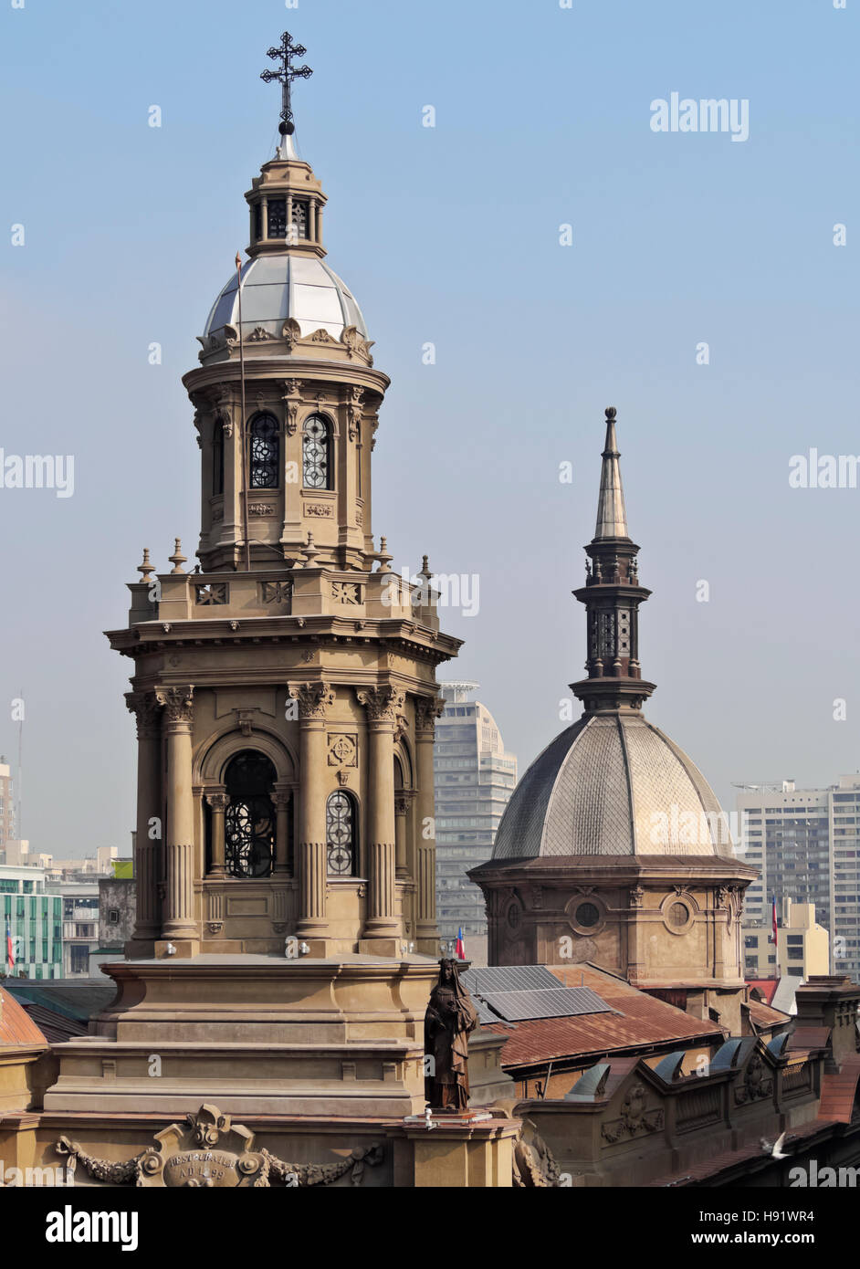 Chile, Santiago, Elevated view of the Metropolitan Cathedral. Stock Photo