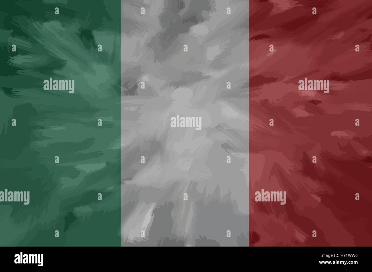 Italy painted / drawn vector flag. Dramatic, unusual look. Vector file contains flag and texture layers Stock Vector