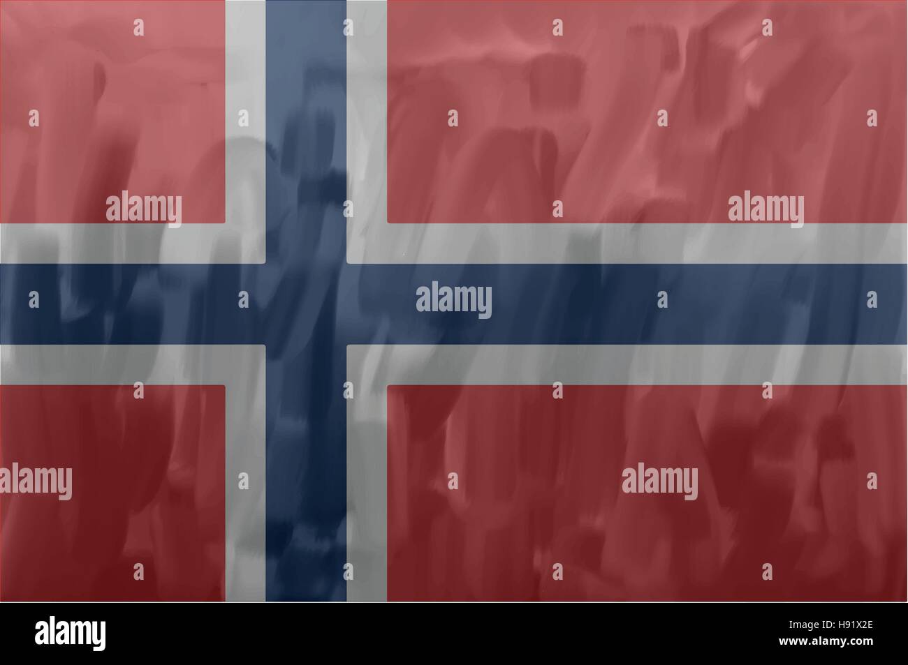 Norway painted / drawn vector flag. Dramatic, unusual look. Vector file contains flag and texture layers Stock Vector