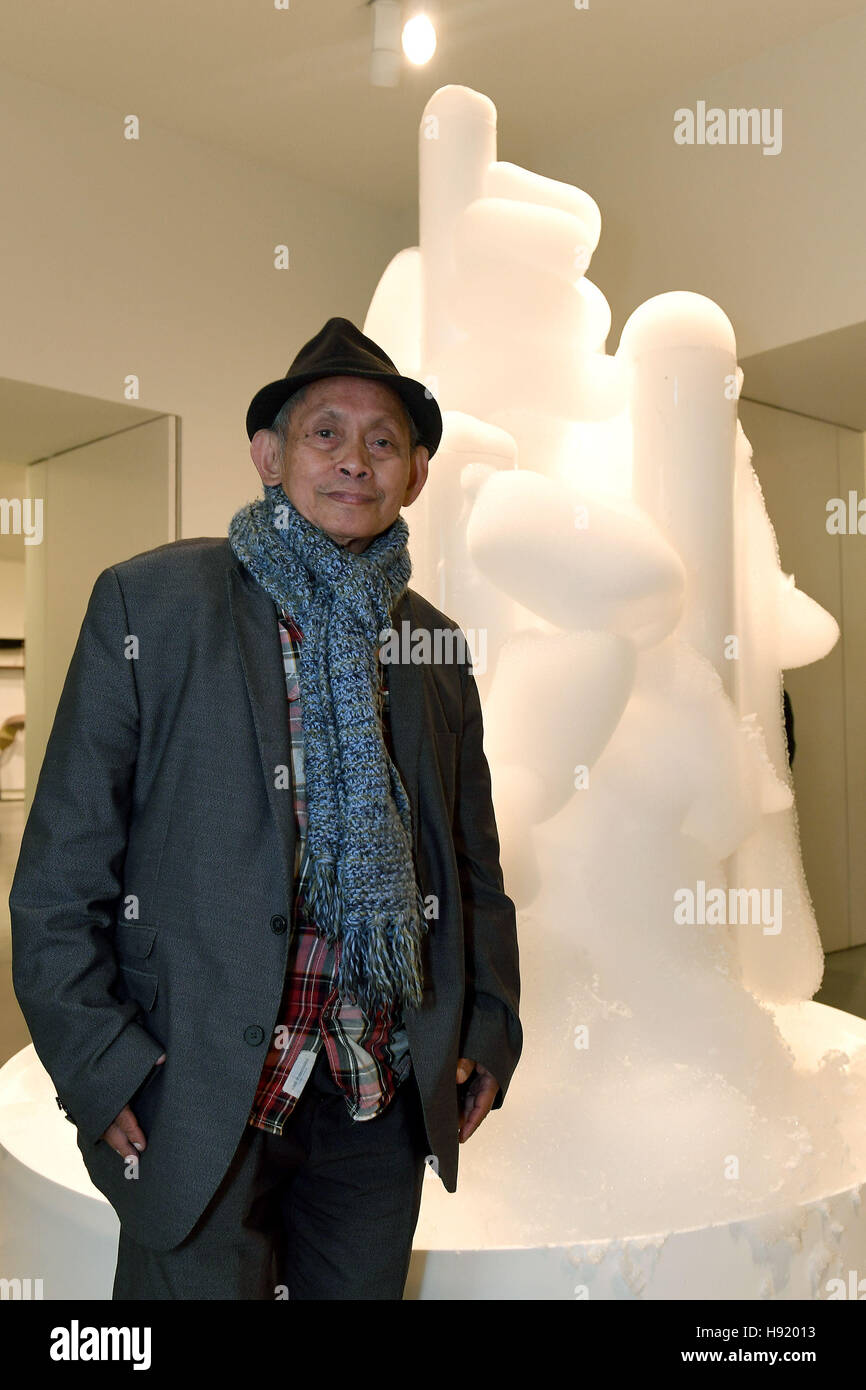 EDITORIAL USE ONLY David Medalla with his work 'Cloud Canyons', 1964