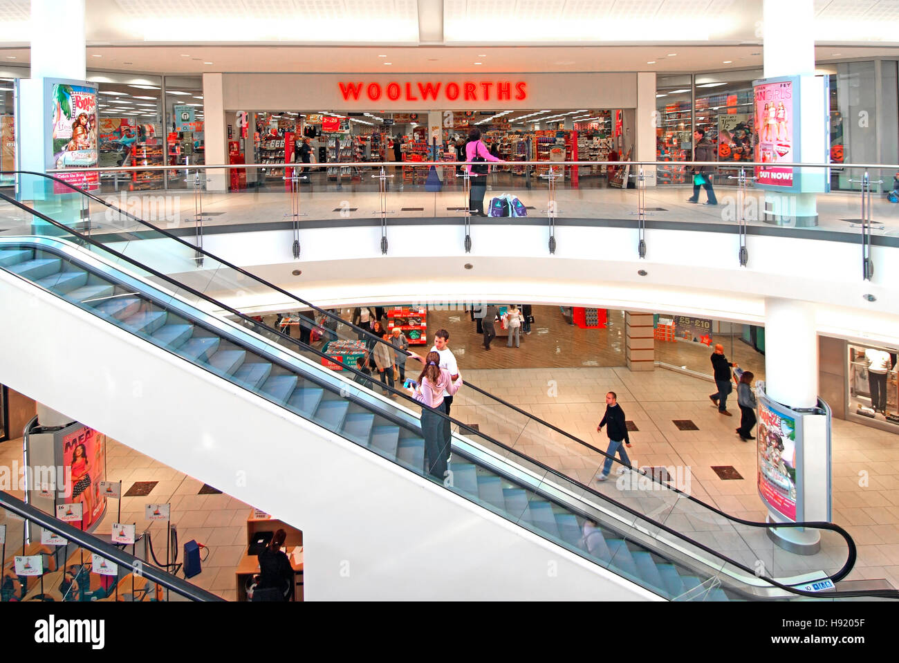 Escalator & Woolworths UK store Essex Thurrock lakeside shopping centre