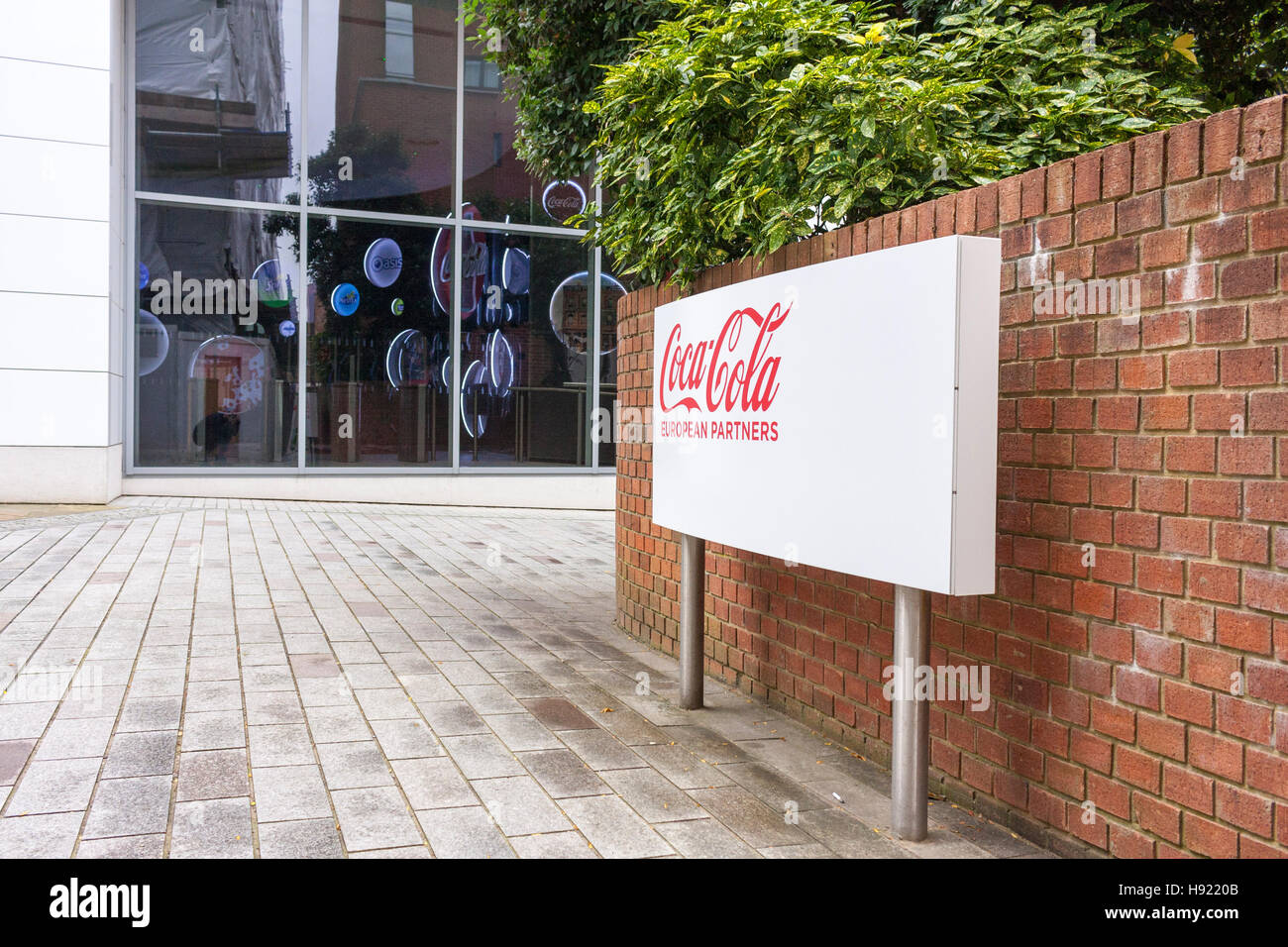 Sign outside Coca-Cola Enterprises Ltd, European Headquarters for bottling, Uxbridge, Greater London, UK Stock Photo