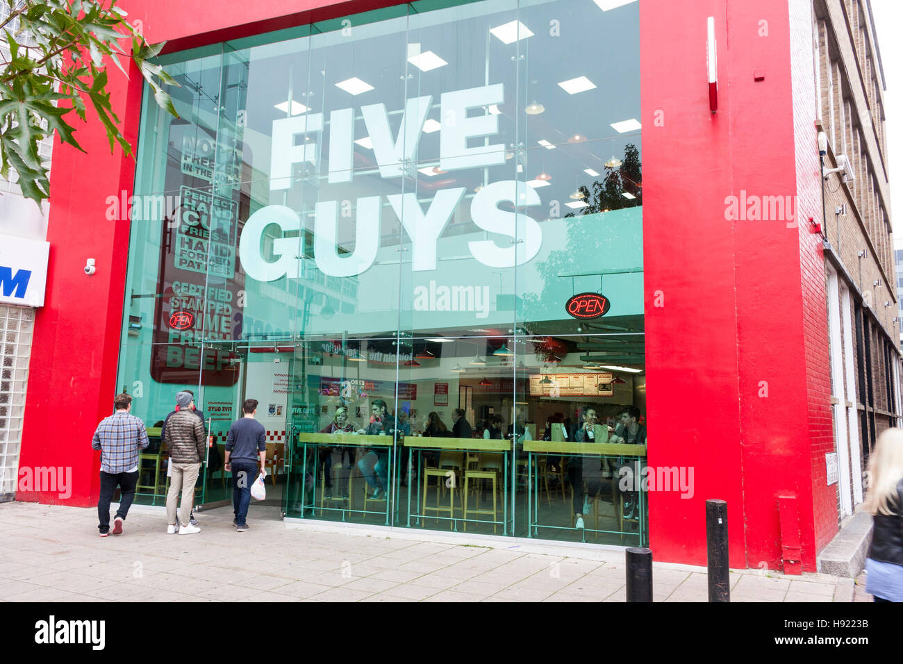Exterior view of Five Guys burger restaurant chain branch in Uxbridge, Hillingdon, Greater London, UK Stock Photo