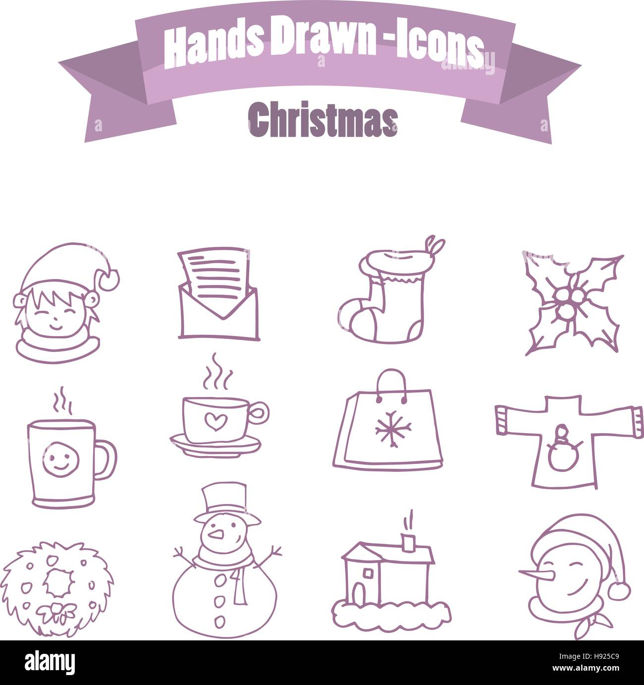 Set of Christmas icon with hand draw vector Stock Vector Image & Art ...