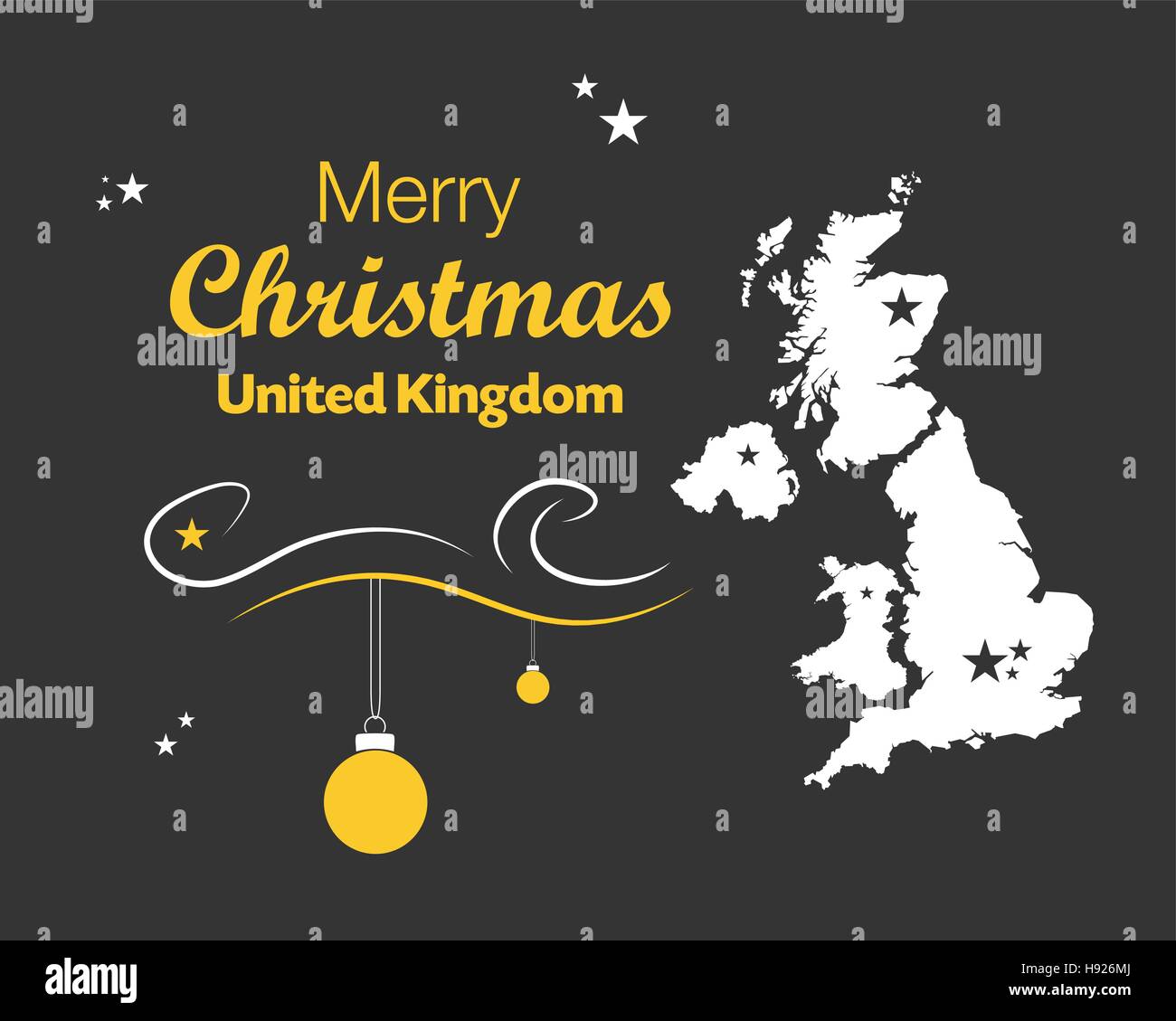 Merry Christmas illustration theme with map of United Kingdom Stock Vector