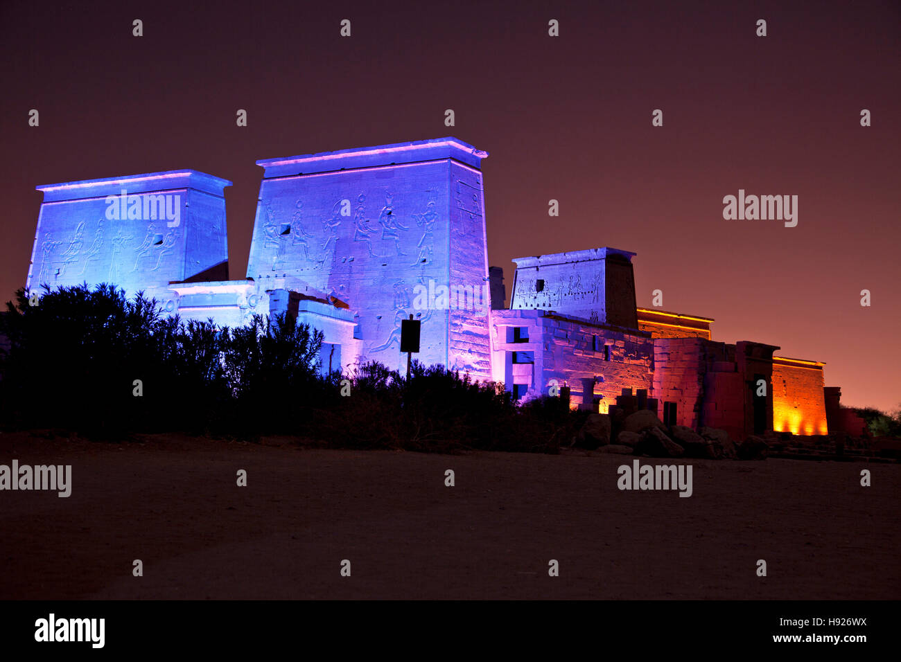Sound and Light Show on Isis Temple on Agilika or Agilkia Island in Aswan. Stock Photo