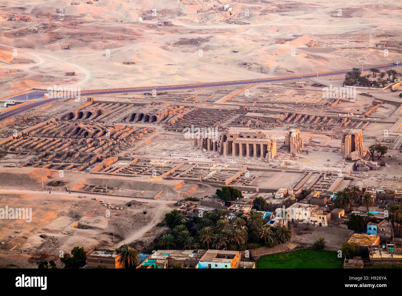 Aerial view of the Ramesseum on the West Bank of the Nile in Egypt. Stock Photo