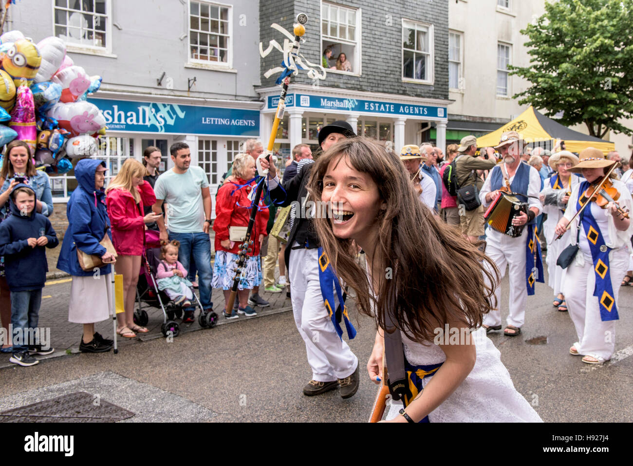 The Golowan band in Mazey Day celebrations in Penzance in Cornwall. Stock Photo