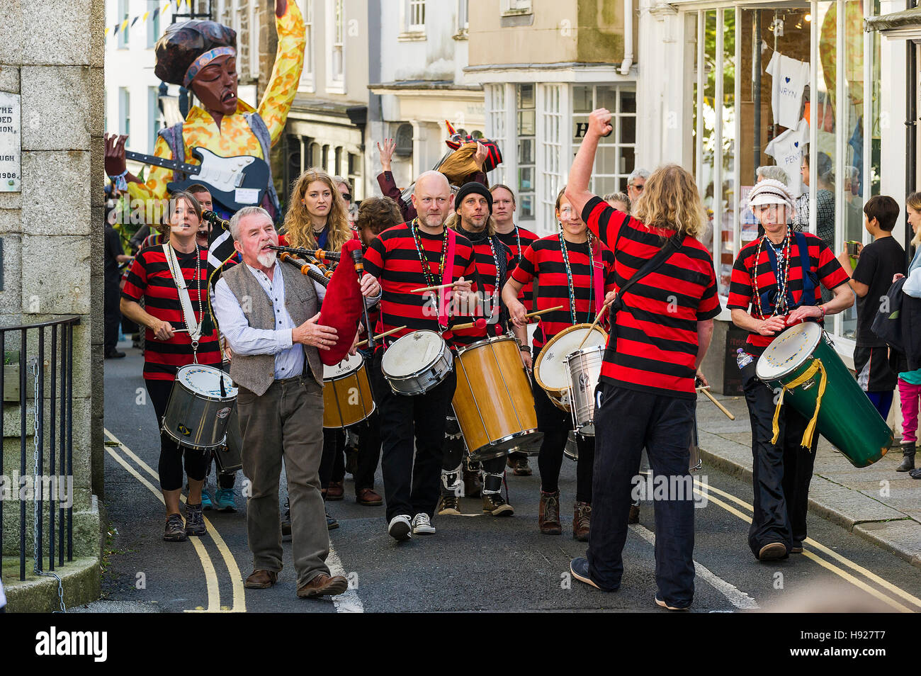 Dakadoum Samba Band takes part in the Penryn Festival in Cornwall. Stock Photo