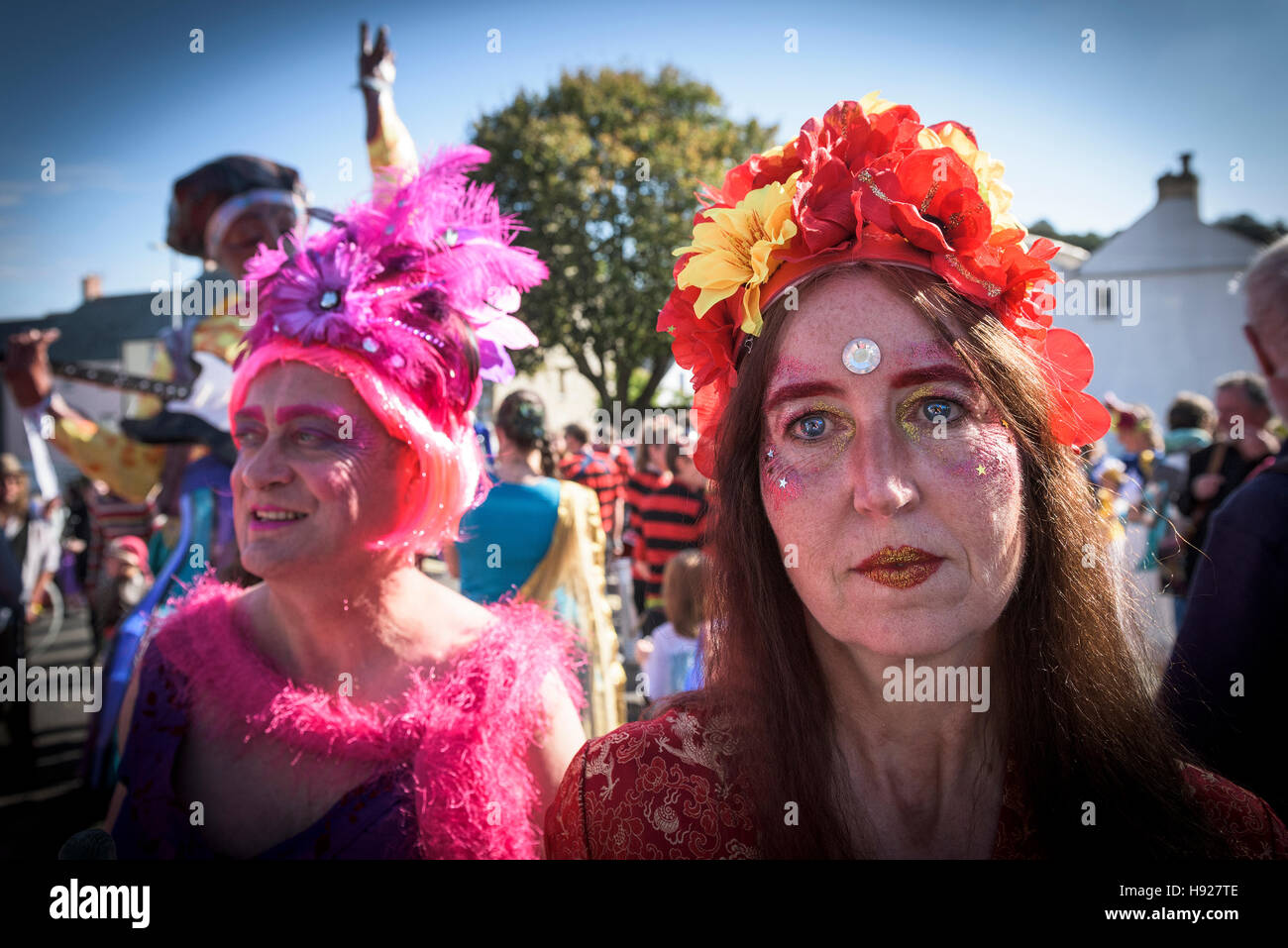 Colourful characters from The Ordinalia which is a mystery play performed in the Penryn Festival in Cornwall. Stock Photo