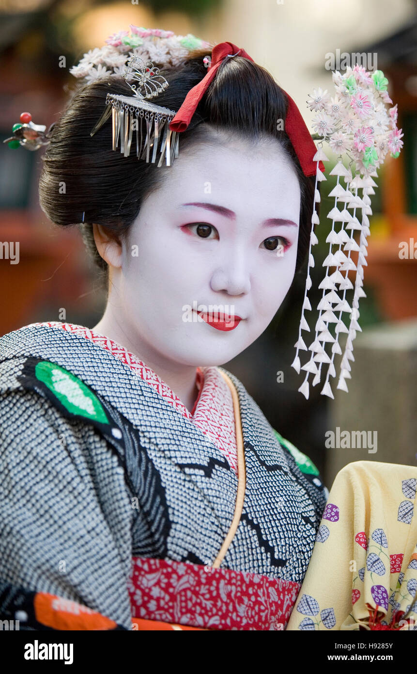 A Geisha in the Gion District of Kyoto in Japan. Stock Photo