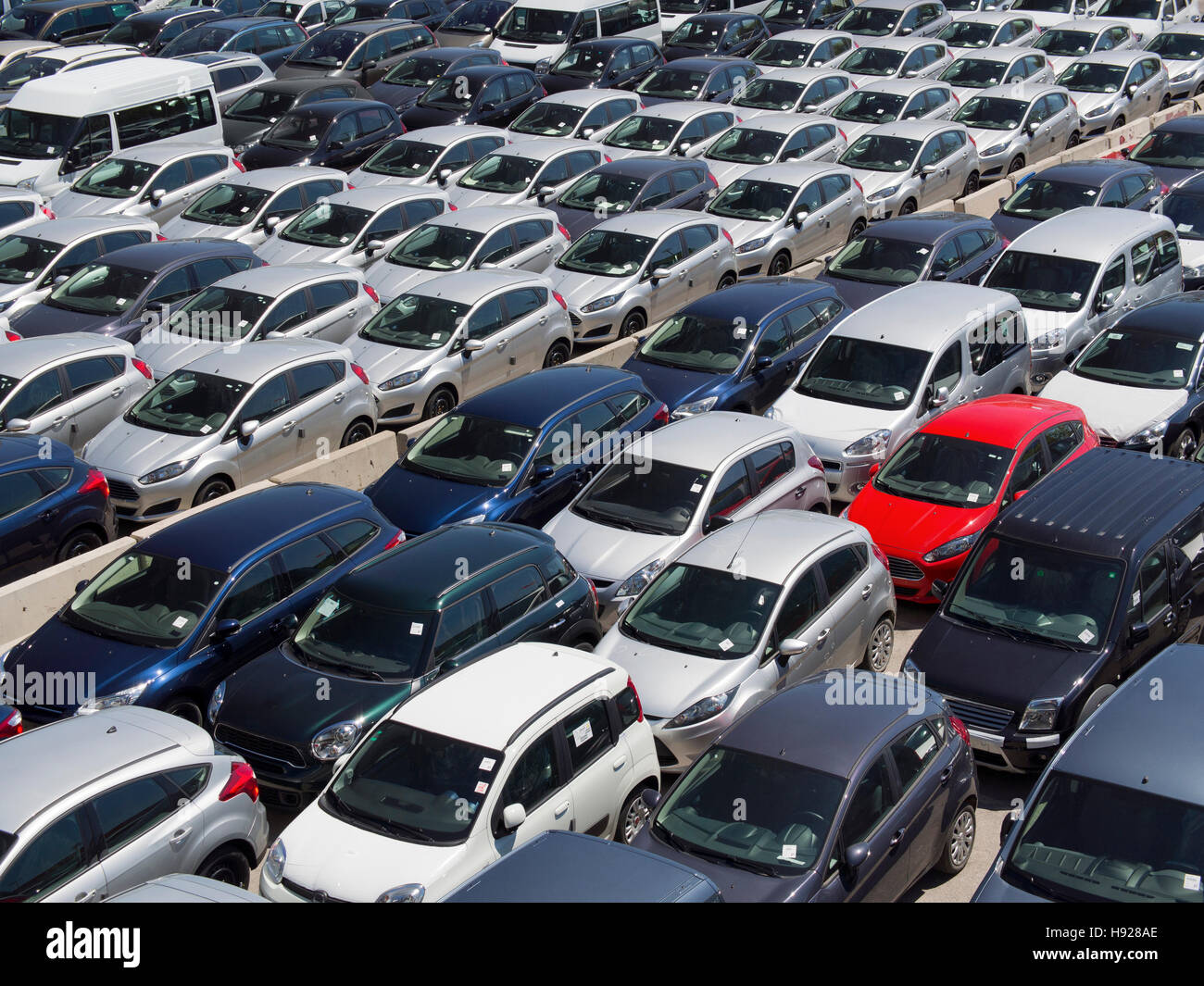 Parked imported cars on Valencia docks in Spain Stock Photo Alamy