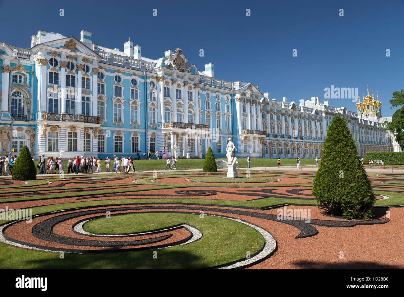 The lavish Catherine Palace located in the town of Pushkin near St Petersburg in Russia. Stock Photo