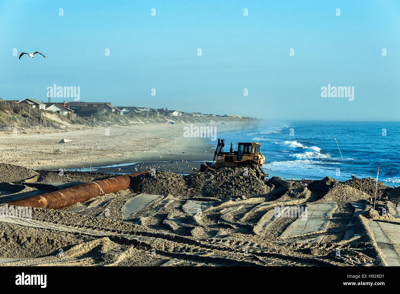 Rebuilding eroded beaches on Nags Head in North Carolina Stock Photo