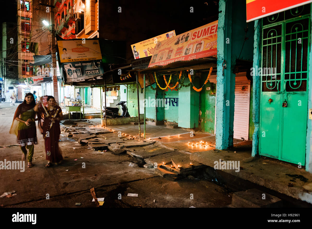 Diwali Festival of Light celebrations in the streets of Udaipur Stock