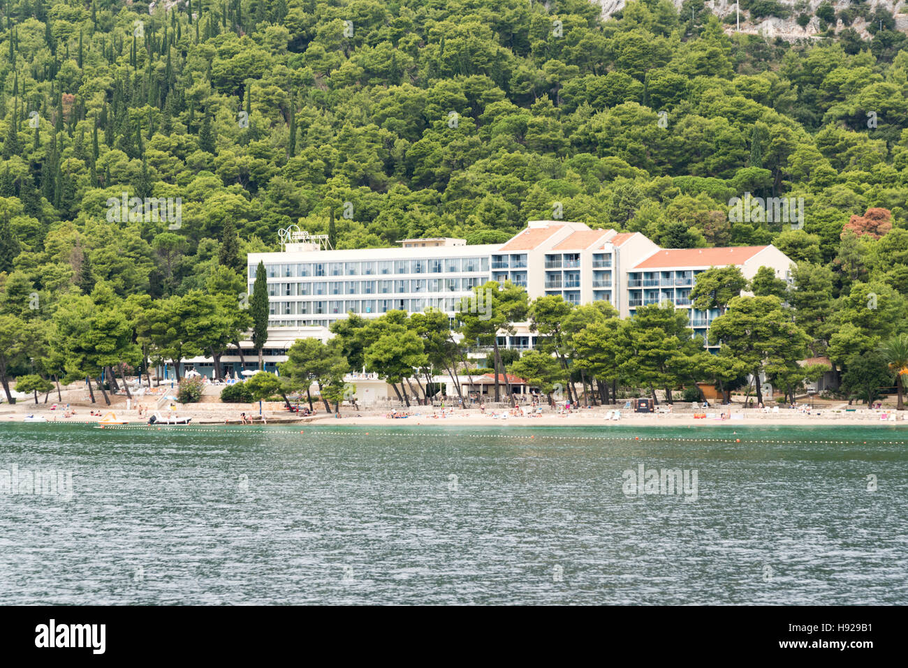 The Aminess Grand Azur hotel on the waterfront and beach at Orebic Croatia Stock Photo