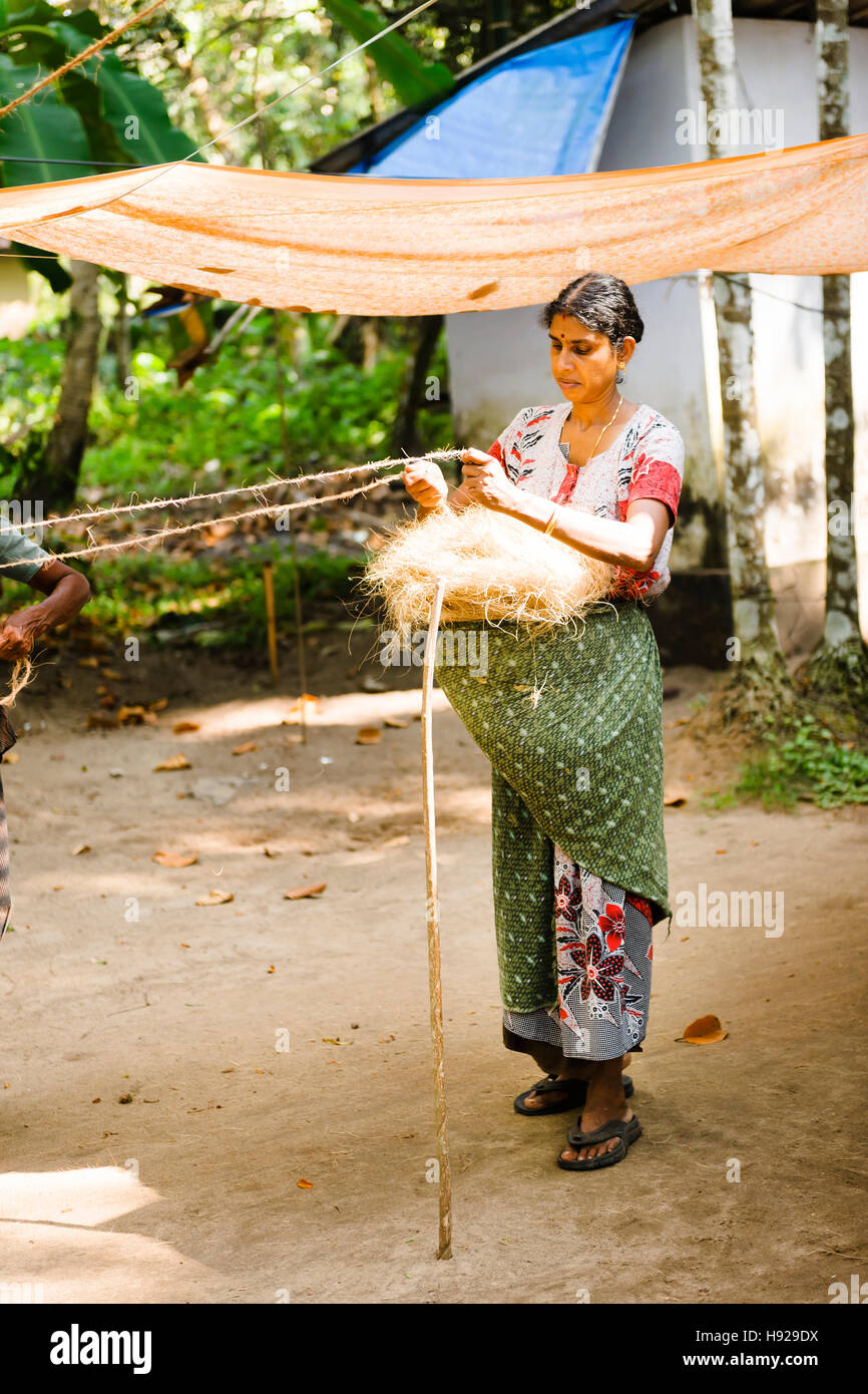 The making of rope from coconut husk which is one of the specialities