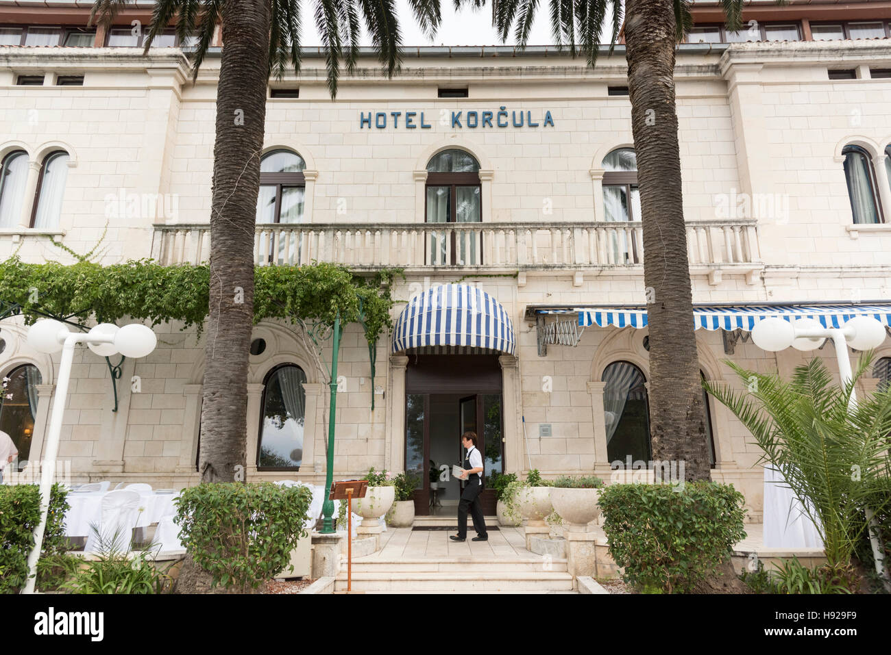 The entrance to the hotel Korcula in Korcula Croatia Stock Photo