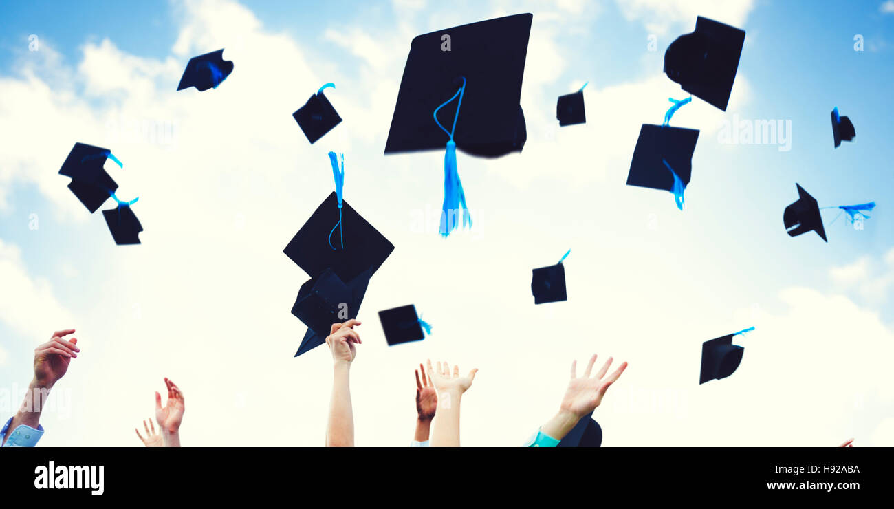 Graduation Caps Thrown Happiness Success Cocnept Stock Photo