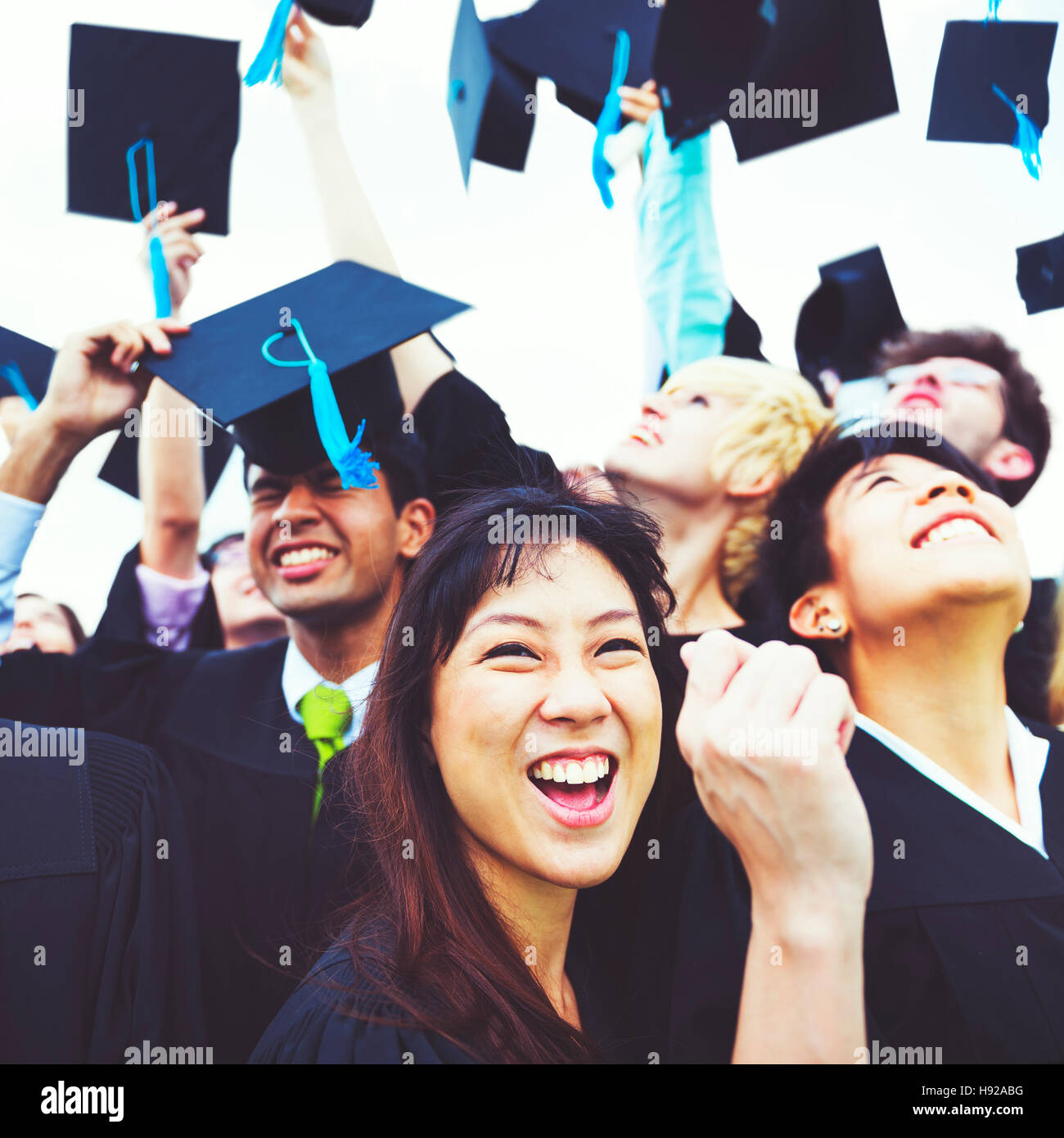 Graduation Caps Thrown Happiness Success Cocnept Stock Photo